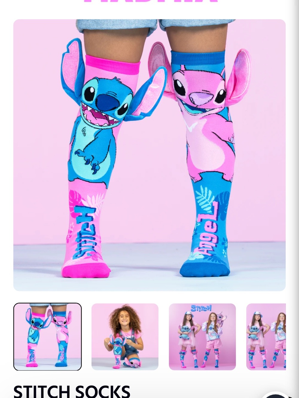 Stitch Knee-High Character Socks for Kids - Pink & Blue